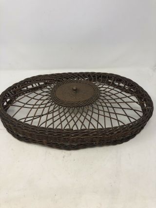 Antique Wicker Lamp Shade With Brass Finial 2