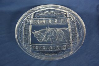 3 Horses Cut Glass Crystal Plate Platter Serving Dish Shallow Bowl 11 " Across