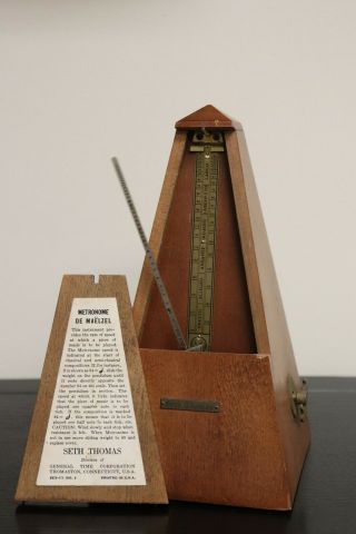 Vintage Seth Thomas Wood & Wind - Up Brass Key Metronome De Maelzel Model 8 6507