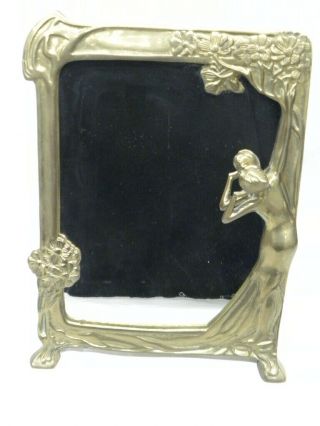 Art Nouveau Brass Mirror " Lady By The Lake " Tabletop Vanity 13 " X 10 "