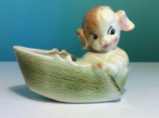 Vintage Shawnee Pottery/ceramic Puppy In Boat Planter 736 Made In Usa