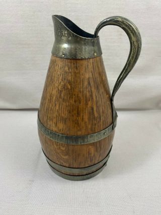 French Antique Pewter And Wooden Oak Wine/cider Coopered Jug Pitcher Normandy