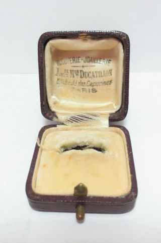 Antique Paris France Ring Display Box Jeweler Push Button Burgundy Leather Hinge
