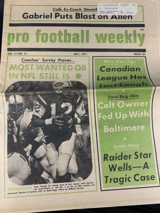 Pro Football Weekly July 1971 Joe Namath York Jets