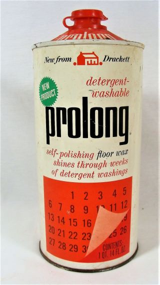 Vtg 1965 Prolong Self - Polishing Floor Wax Colorful Quart 14 Oz Advertising Tin