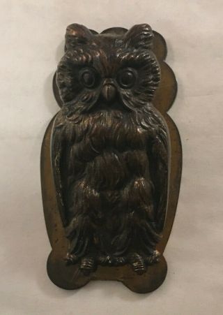 Antique Bradley & Hubbard Metal Owl Figural Desktop Paper Clip Holder 5189