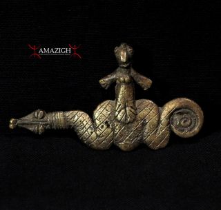 Gan Bronze Amulet - Female Figure And Snake - Burkina Faso