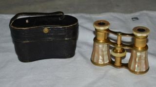 Antique Lemaire Fabt French Brass Opera Glasses - W/mop Paris - W/leather Case