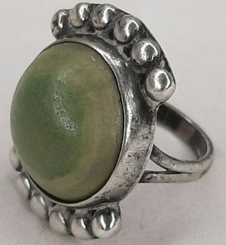Vintage Mexico Old Pawn Native Green Turquoise And Sterling Silver Ring Size 5.  5