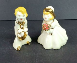 Vintage Art Deco Bride And Groom Wedding Cake Topper Pottery Ivory Gold Trim