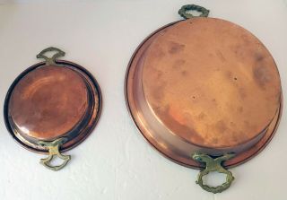 Vintage Antique Copper Pans With Brass Handles Kitchen Wall Decor