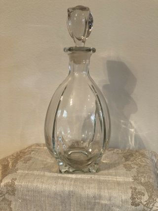 Vintage Large Glass Crystal Liquor Decanter W/ Stopper Bar Ware Mid Century Deco