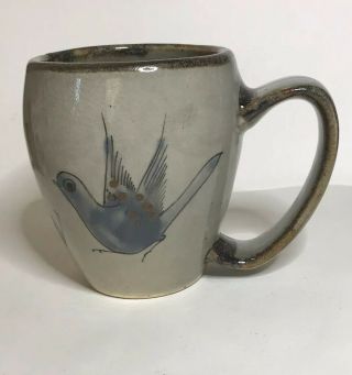 Vintage Ken Edwards Tonala Mexican Pottery Large Mug With Bird 12 Oz 4” Tall