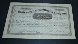 Brittenstene Silver Mining Company 1881 Antique Stock Certificate – Alpine,  Colo