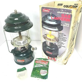 Vintage 1987 Coleman Adjustable Two Mantle Gas Lantern 288a700 Glass Globe