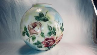 Antique Hurricane Parlor Lamp Top Globe Shade Hand Painted Roses