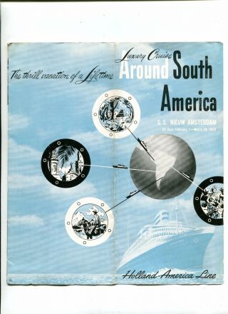 Vintage Cruise Line Brochure Holland America Nieuw Amsterdam South America 1950