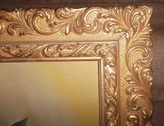 Antique Rose Still life Oil painting on board in fab detailed orig carved frame 3