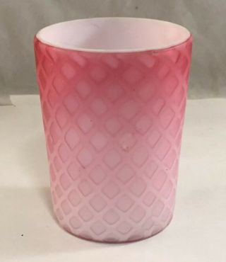 Antique Victorian Art Glass Tumbler Pink Satin Cased Diamond Quilted Pattern