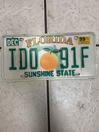 License Tag Sunshine State Florida License Plate Ido 91f Expired 12/99