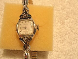 Croton Ladies Vintage 10k.  Wrist Watch Wind - Up Diamond Chip In Each Heart