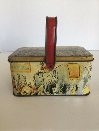 Vintage Tin Litho Circus Theme Lunchbox Antique Pail " The Big Show "