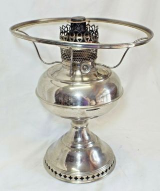 Old Antique Rayo Nickel Plated Oil Lamp Base W/ Burner & Tripod