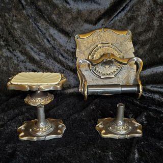 4 Pc Vintage Antique Brass Finish Toilet Paper Holder Towel Brkt Soap Dish Hold