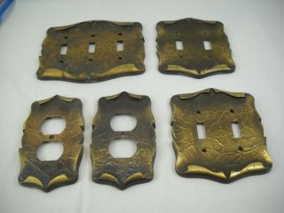 Set Of 5 Vintage Sa Light Switch & Electrical Covers Bronze Look Metal