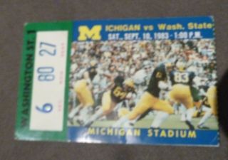 1983 Vintage Ncaa Michigan Wolverines Vs Washington State Football Ticket Stub