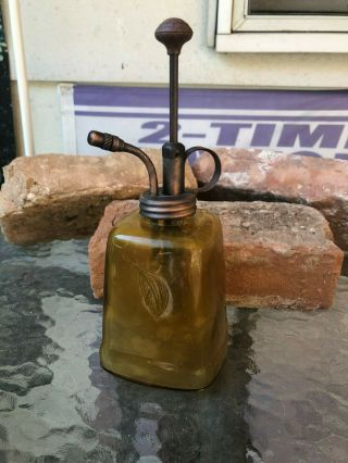 Vintage Amber Frosted Glass Spray Bottle Mister Sprayer Pot 7 - 1/2 " H