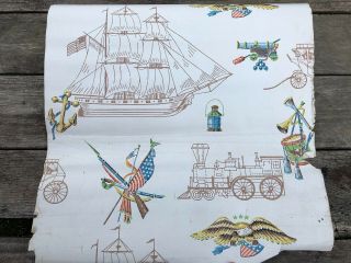 Vtg 60s - 70s Usa Patriotic American Eagle Ship Wallpaper Roll Retro Bicentennial
