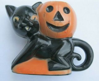 Vintage Rosbro Plastics Black Cat With A Jol Candy Container On His Back