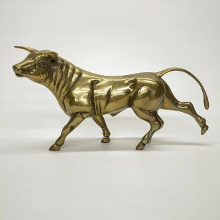 Vintage Mid Century Large Brass Bull Statue Figurine Display Art 14 " X 7 "