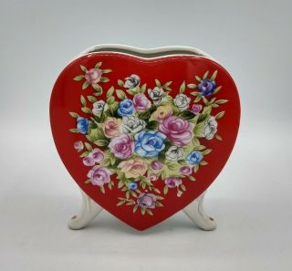 Vintage Lefton Porcelain Red Heart Floral Vase Planter