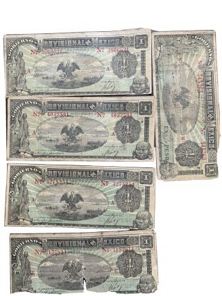 Vintage Gobierno Rovisional De Mexico Paper Money