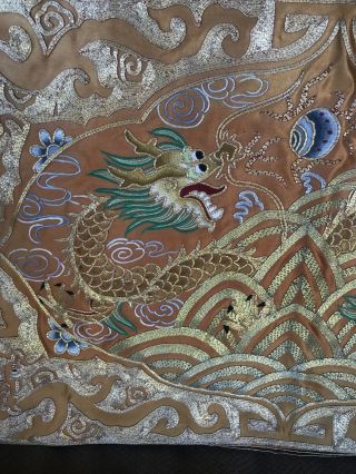 2 Vintage Chinese Golden Cloud Hand Embroidered Birds Silk Mat Panel 10” x 18” 3