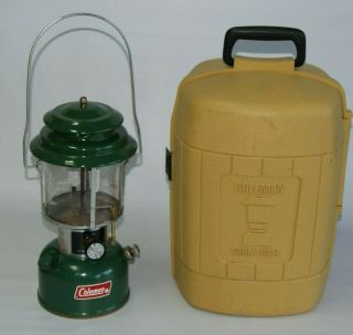 Vintage Coleman 220j Lantern W/ Gold Carry Case W/ Funnel Camping 70s