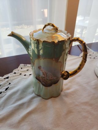 Antique Rosenthal Coffee Pot (gold And Green Luster With Fairy) 1898 - 1906