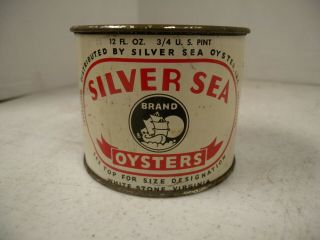 Vintage Advertising,  " Silver Sea " Oyster Tin,  3/4 Pint,  White Stone,  Virginia