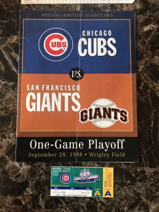 1998 Cubs & Giants Special Edition Mlb One Game Playoff Scorecard & Ticket Stub