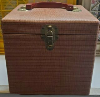 Platter - Pak Style Vintage Red Checkered Pattern Wooden 7 " Record Carrying Case
