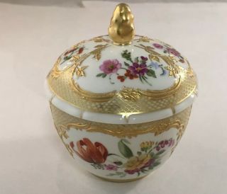 Antique Kpm Porcelain Covered Bowl Cup Hand Painted Floral Decoration Heavy Gold