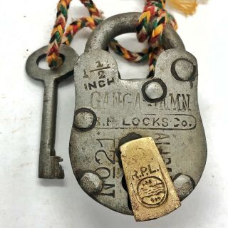 Authentic Antique Lock & Key Padlock - Ca.  1800’s India - White Metal Old Tool B