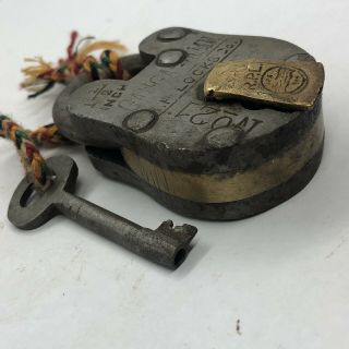 Authentic Antique Lock & Key Padlock - Ca.  1800’s India - White Metal Old Tool B 2