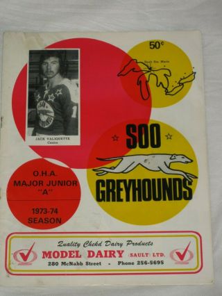 Soo Greyhounds Oha Major Jr.  A 1973 - 74 Program V Hamilton Red Wings