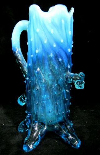 Antique Eapg Northwood Blue Opalescent Glass 6.  75 " Town Pump Tree Trunk Vase