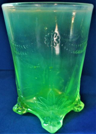4 Antique Eapg Jefferson Glass Vaseline Opalescent Swag With Brackets Tumblers