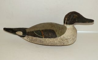 Antique Vintage Old Wooden Duck Decoy No.  58 With Glass Eyes