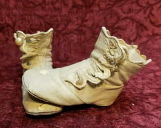Large Antique Leather Toddler Beige Boots For Your German Or French Doll